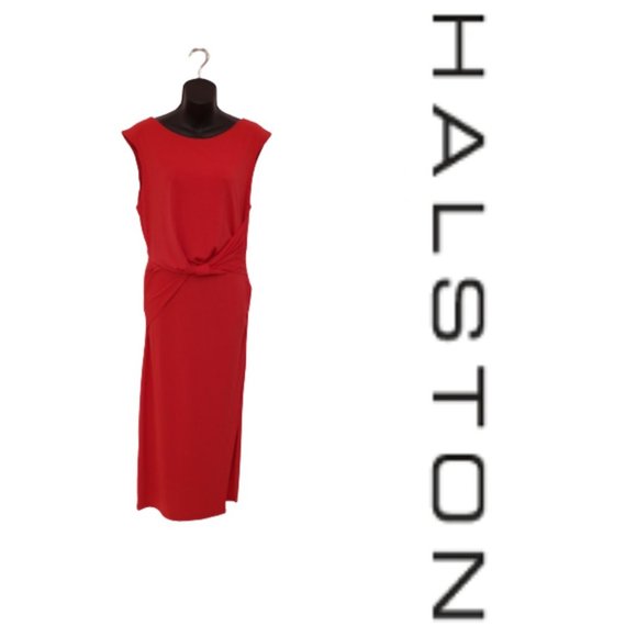 H Halston Stretch Knot Front Midi Dress NEW Sz. Sm - Picture 2 of 8